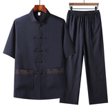 T215P45爸爸衣服夏季棉麻风套装仿唐装汉服爷爷太极服，男装民族服装，星座1108-2