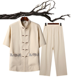 T215P45夏季冰丝风套装中老年人唐装汉服爷爷太极服爸爸衣服，男装民族服装，星座1108-2