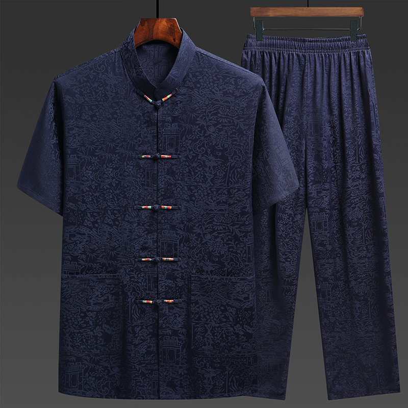 T223P65风套装丝绸唐装居士服汉服爷爷太极服爸爸装主推价优，男装民族服装，星座1108-2
