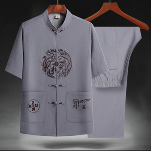 T211P40龙凤刺绣唐装爷爷套装中老年人汉服爸爸装风刺绣夏季图片