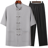 T209P42夏季风棉麻套装刺绣唐装居士服汉服爷爷太极服爸爸装，男装民族服装，星座1108-2