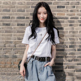 网红欧洲站2023年夏季 白色t恤女宽松印花小众纯棉上衣ins 新款 短袖