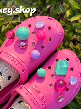 粉色可爱crocs洞洞鞋鞋花可拆卸