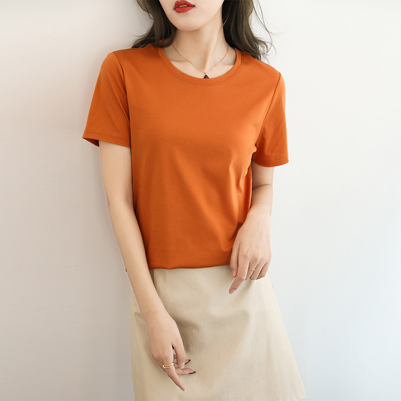 23新款100%纯棉短袖t恤女夏季女装宽松白色圆领纯色打底上衣潮