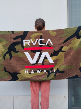 RVCA原单休闲潮牌纯棉吸水浴巾迷彩军绿色柔软加大沙滩毛巾微瑕疵