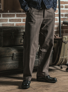 恶犬BRONSON LOT920 旧时代复古条纹工作裤 男士宽松洋服西裤咔叽