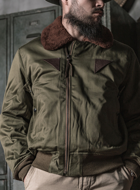 恶犬BRONSON 复刻USAAF B-15A飞行服夹克 男士羊毛翻领加厚短外套