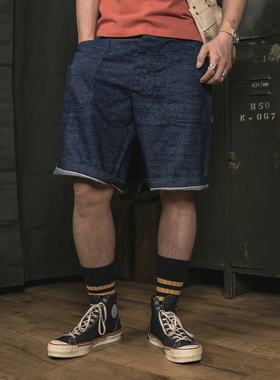 恶犬Bronson复刻二战USN海军甲板工装短裤Dungaree赤耳丹宁裤