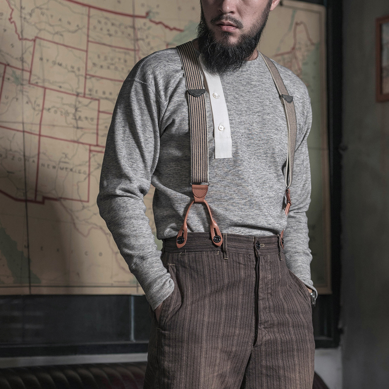 旧时代斜门襟亨利领重磅长袖T恤