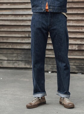 NON STOCK复刻大战S101B 14oz预缩原色赤耳丹宁中高腰直筒牛仔裤