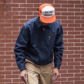 NON 拉链翻领外套N&S B平纹竹节牛仔布工作夹克91B工装 STOCK