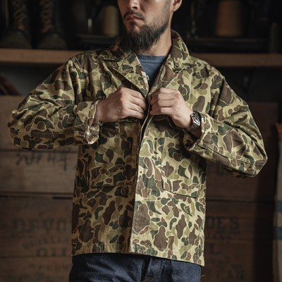 翻领春秋猎鸭迷彩人字纹夹克衬衫