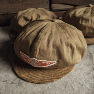 恶犬BRONSON  摩托车俱乐部卡其布机车圆顶短檐帽 八角报童画家帽