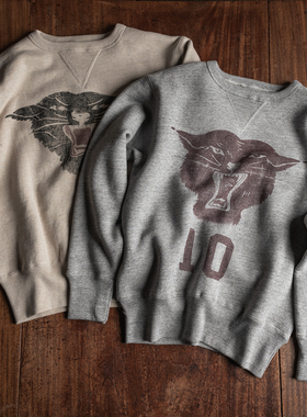 恶犬BRONSON保育团CCC黑豹连队纯棉重磅套头拉毛卫衣复古麻灰燕麦