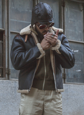 现货 恶犬BRONSON 复刻二战皮毛一体飞行夹克B-6 男士B6厚皮衣B3