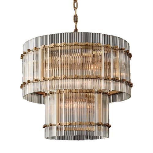 北美别墅客厅挑高层现代简约轻奢SANMARCO复古玻璃RH吊灯