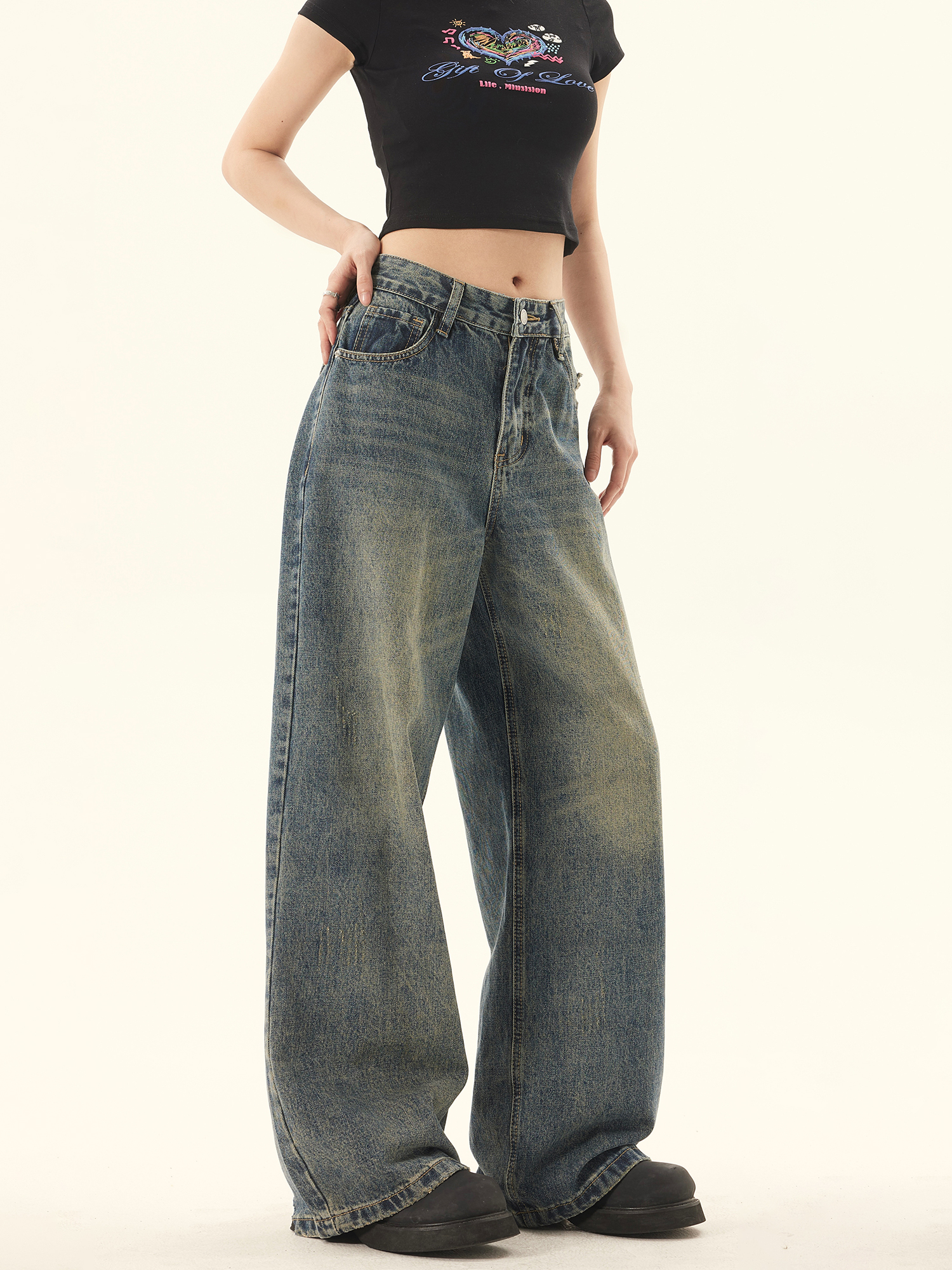 Wild Azi American Style Washed Vintage Straight Jeans For Men And Women Summer Loose Wide-Leg Casual Pants_voghion.com