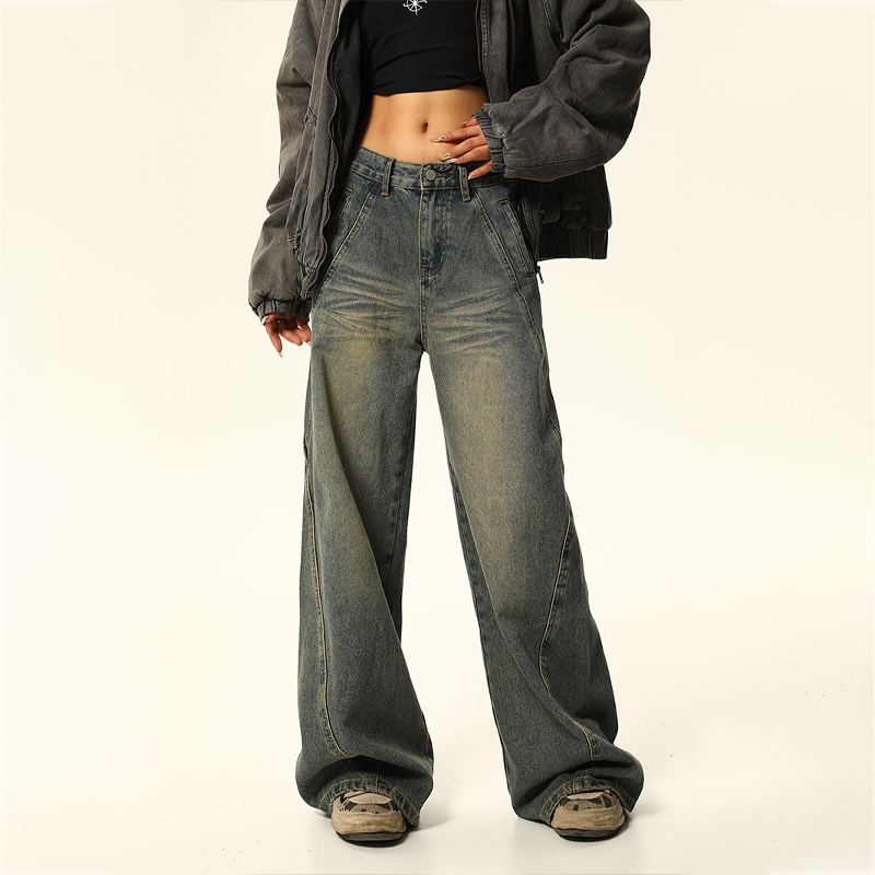 Wild Azi American Style Washed Vintage Jeans For Women Spring Summer Slim Loose Straight Wide Leg Pants Trendy_voghion.com