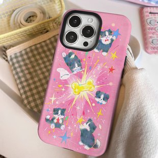 ins风iPhone15二合一菲林适用16plus趣味卡通12/13梦幻星星小狗14promax小众少女心iphonex防摔保护xr手机壳