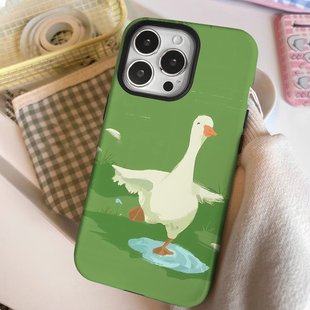 春日iPhone15二合一菲林适用16plus简约插画苹果12/13卡通草地鸭子14promax趣味小众iphonex防摔保护xr手机壳