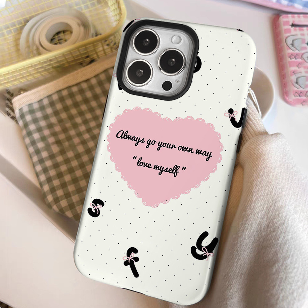韩国ins波点英文爱心iPhone16二合一菲林适用15plus简约苹果12/13新款14promax小众iphonex防摔保护xr手机壳