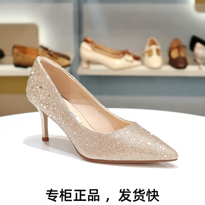 康莉女鞋金色高跟鞋水晶鞋婚鞋