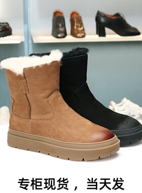 COMELY康莉2025冬季新加绒保暖雪地靴牛皮防滑加毛短靴女KHM38822