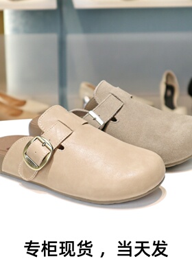 COMELY康莉2026新款休闲勃肯拖鞋真皮舒适一脚蹬包头拖鞋KBH52028