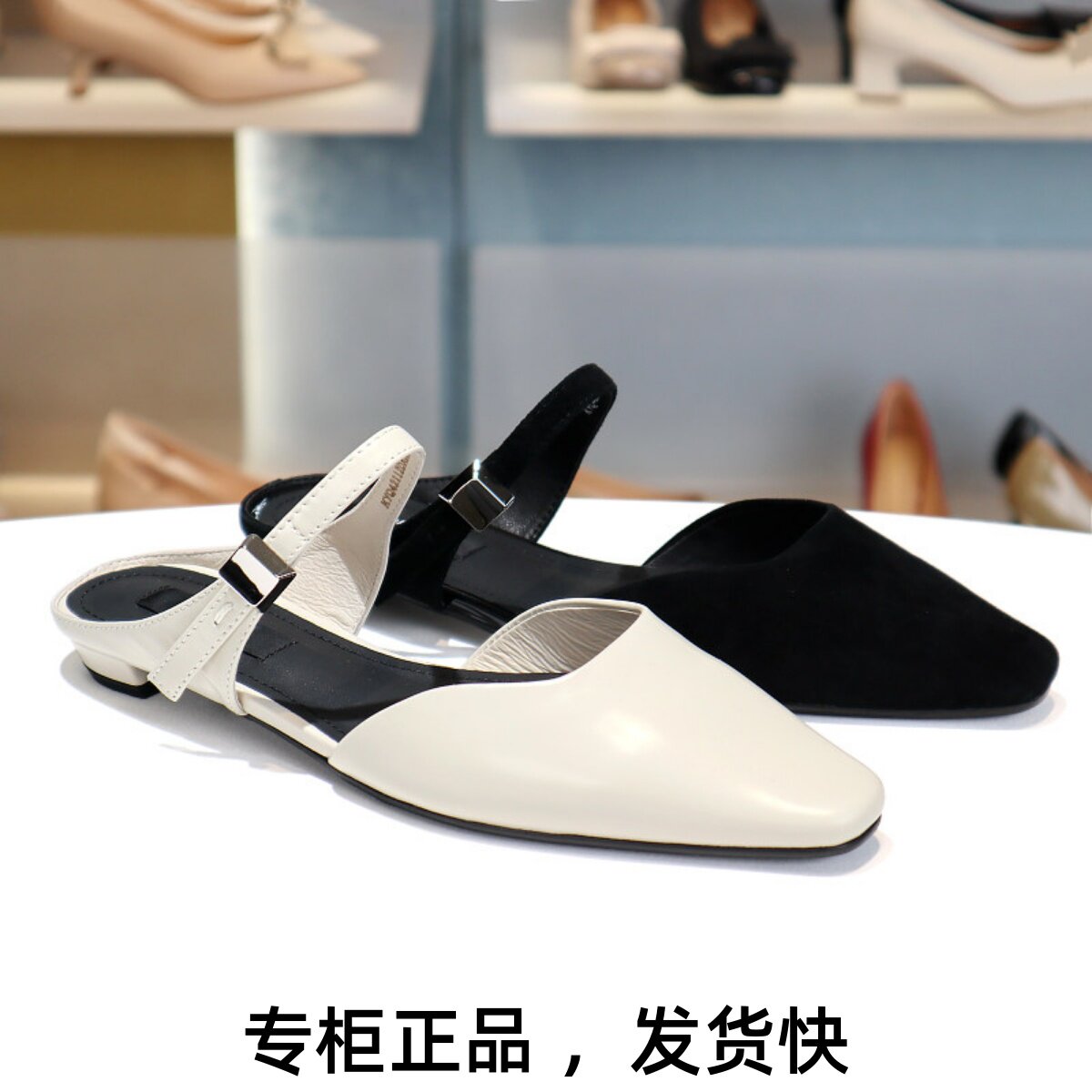 COMELY康莉2026新款低跟小方头穆勒鞋羊皮包头拖半拖鞋女KYQ42112