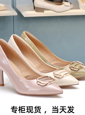 COMELY康莉2025新款尖头细跟高跟鞋牛漆皮通勤浅口女单鞋KYQ51121