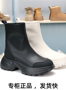 COMELY康莉2025新款厚底弹力短靴牛皮侧拉链休闲烟筒靴KJB48911