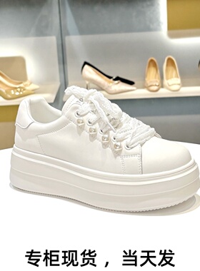 COMELY康莉2025厚底蕾丝系带珍珠板鞋增高小白鞋KKF56613DA01CM5