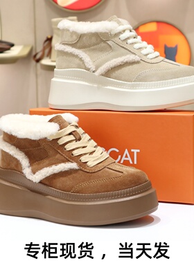 KISSCAT接吻猫2025圆头内增高厚底德训鞋蕾丝加绒女鞋KA65765-50