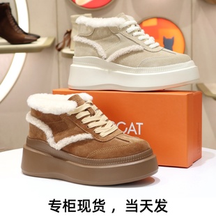 KISSCAT接吻猫2025圆头内增高厚底德训鞋蕾丝加绒女鞋KA65765-50