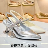 女K76127A KISSCAT接吻猫2026尖头高跟水钻一字带后空凉鞋 单鞋