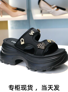 COMELY康莉2025新款水钻露趾外穿一字松糕凉拖鞋KMD53290BU03BT5