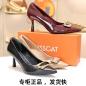 KA65510 KISSCAT接吻猫2026新通勤尖头羊皮细高跟浅口单鞋 女鞋