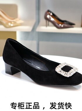 COMELY康莉2026粗跟低跟水钻方扣羊反绒女鞋单鞋KYQ55589DU02CQ5