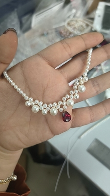 极光淡水珍珠项链女款轻奢小众设计感5A红锆石甲状腺遮疤锁骨项链