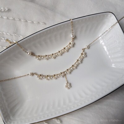 天然淡水珍珠锁骨链 美产14k包金 甲状腺遮疤痕术后项链 法式温柔