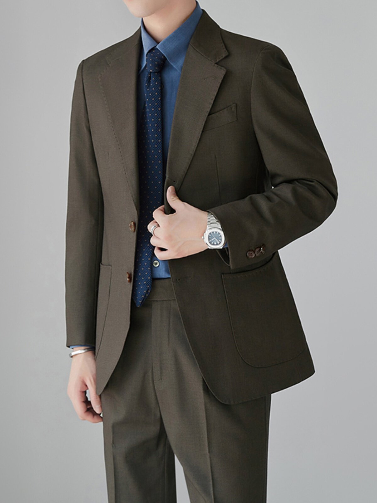 ITALIAN NEAPOLITAN SLIM FIT SUIT MENS LUXURY BUSINESS CASUAL NO-IRON DRAPE BLAZER