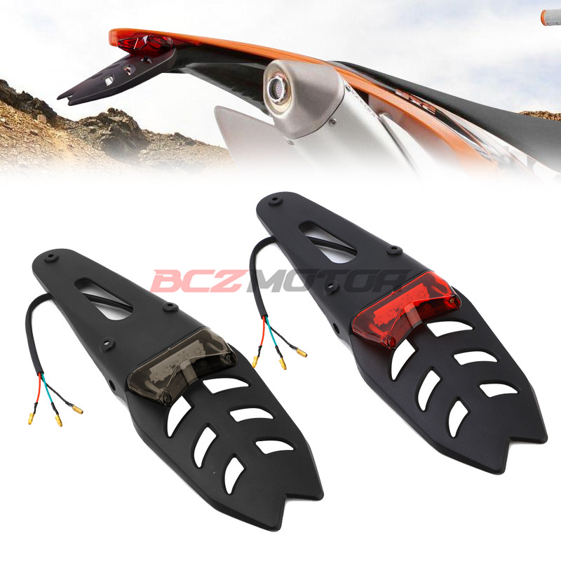 适用摩托车越野车改装通用后泥瓦后挡泥板LED后尾灯刹车灯 后沙板