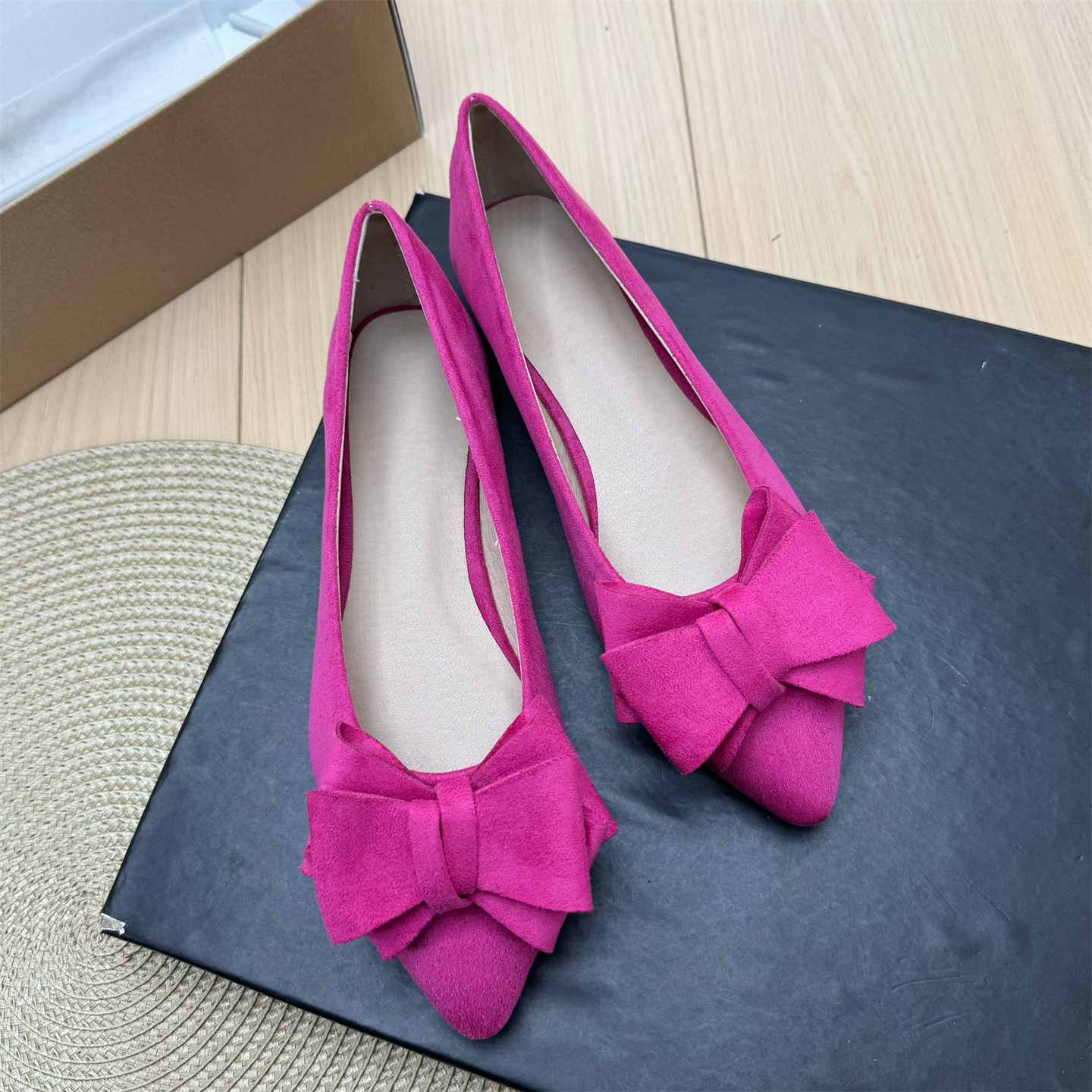 多色五芒星蝴蝶结法式平底鞋子女