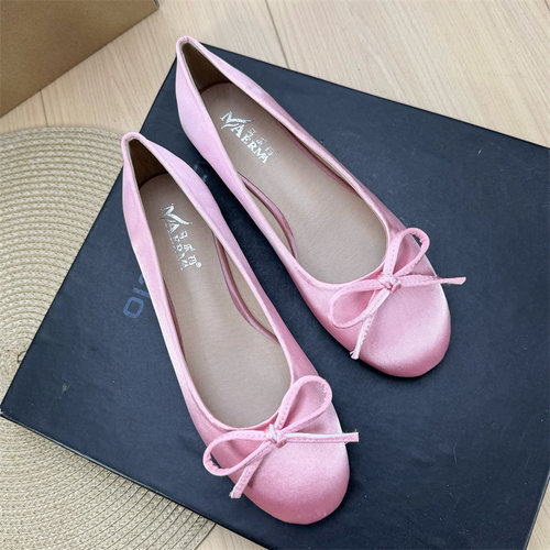 法式复古圆头蝴蝶结浅口平底单鞋