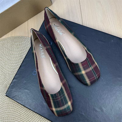 复古方头浅口一脚蹬圣诞平底单鞋