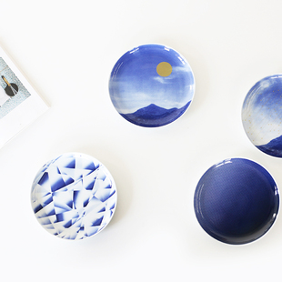 MY家 - 日本制 有田kihara Infinity 蓝彩金绘 陶瓷版画艺术餐盘