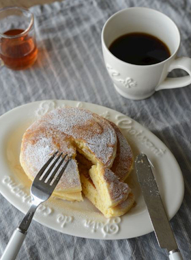 MY家 - 日本 Studio m' 奶油色简餐时光 字母浮雕椭圆盘/咖啡茶杯