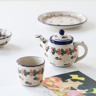 MY家 - 波兰陶瓷 手绘 840X 奶油草莓 下午茶杯碟/双耳碗/餐盘