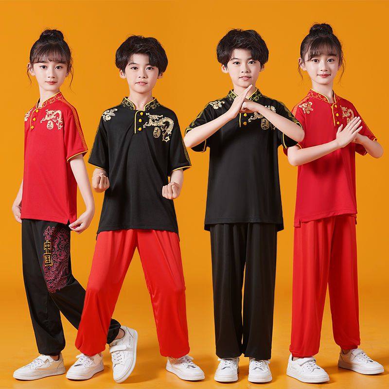 儿童武术练功服男女童夏季薄款短袖武馆散打搏击训练服武术表演服