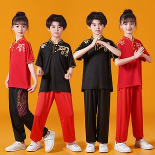 儿童武术练功服男女童夏季薄款短袖武馆散打搏击训练服武术表演服